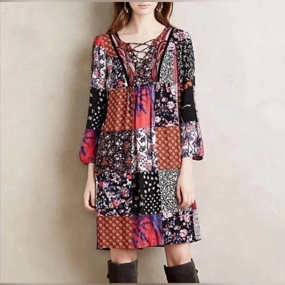 Anthropologie One September Arcata Patchwork Dress size XS gypsy old world dress - Picture 2 of 9